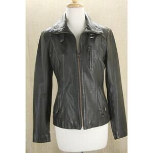 Andrew Marc Trooper Black Leather Biker Bomber Jacket Size XS New $495